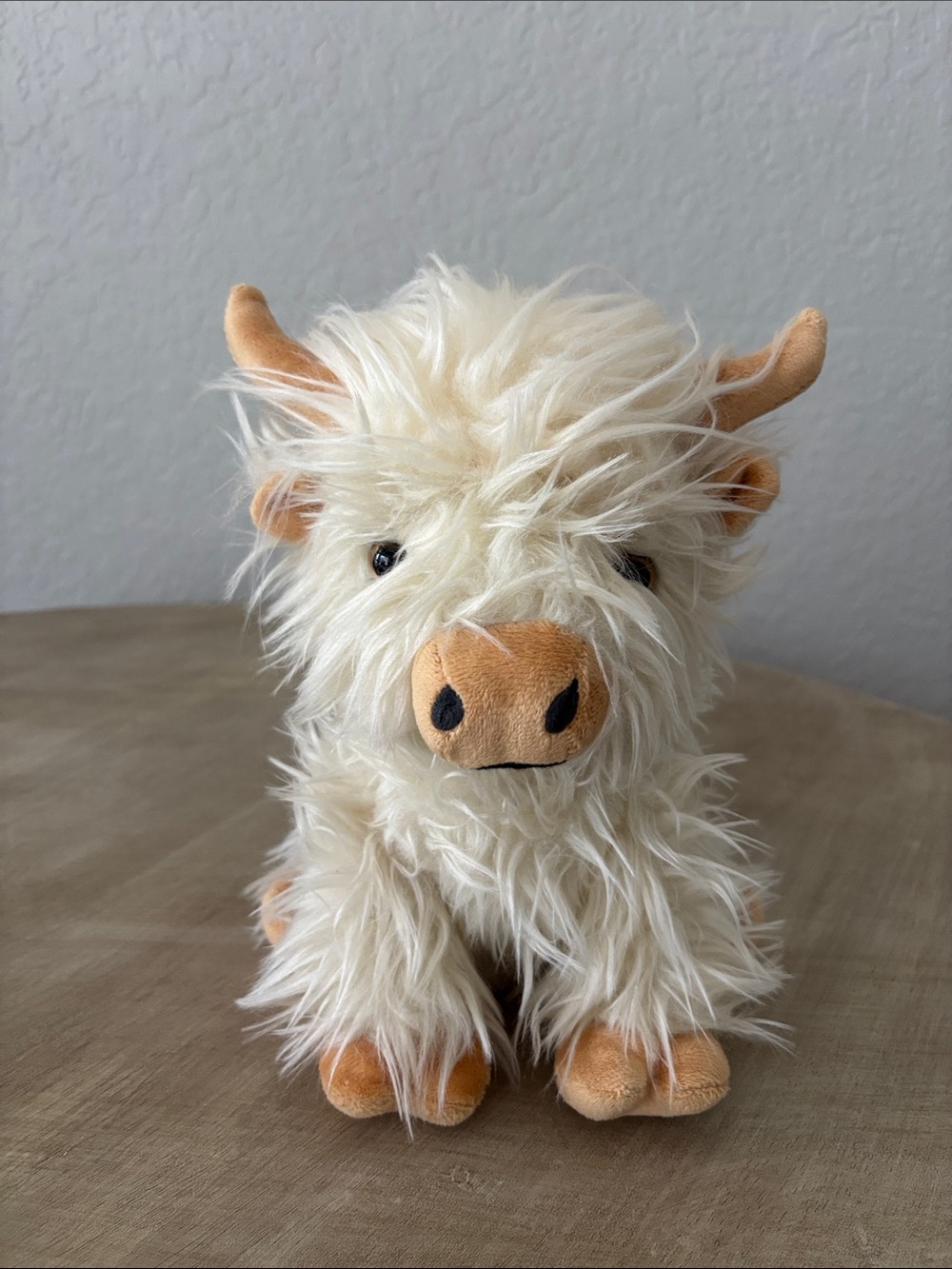 Plush Highland Cow Stuffed Animal - Cream and Tan warmable therapy Warmies weigh